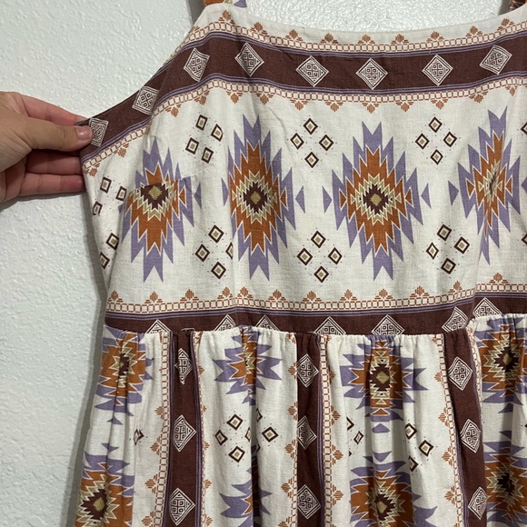 SONOMA Aztec Cami Midi Dress Size XL Linen Blend Adjustable Straps With Pockets - Picture 2 of 16